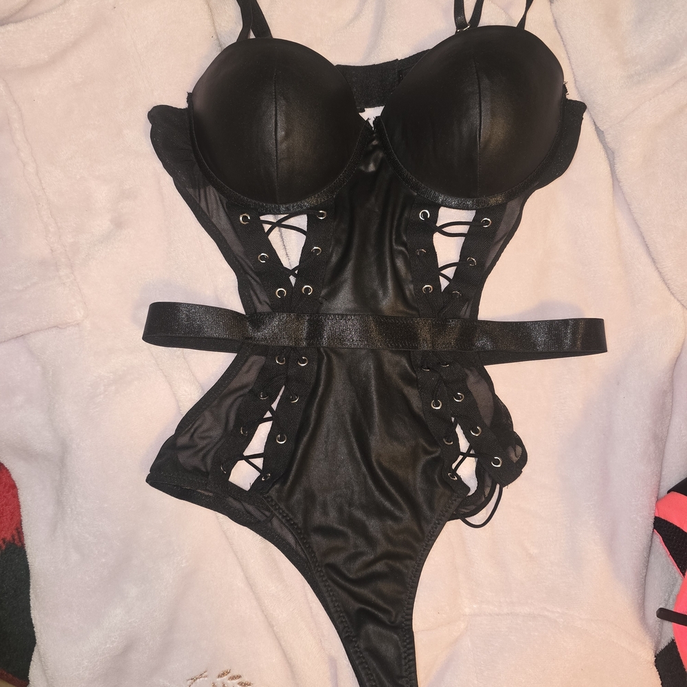 Hot Topic Black Lace-Up Cut-Out Bodysuit